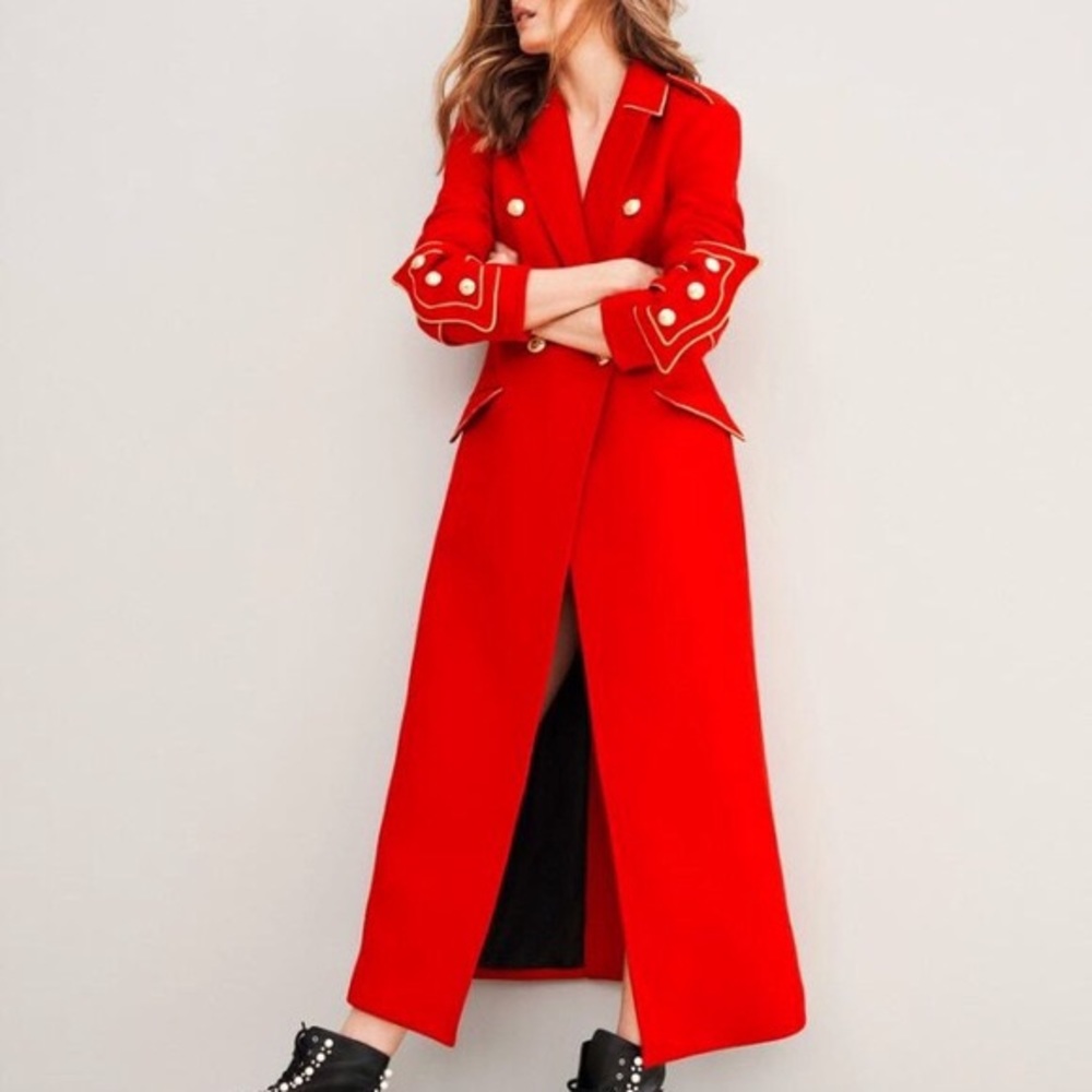 Italian Melton Wool-Blend Long Military Coat